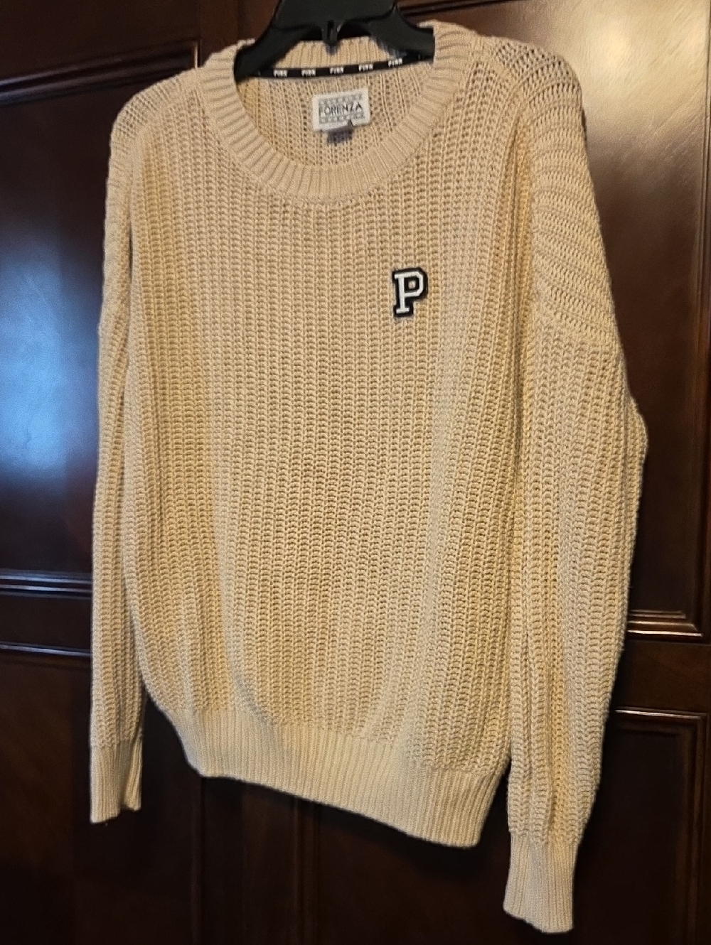 Forenza Beige Crewneck Knit Sweater‎ with 'P' Patch